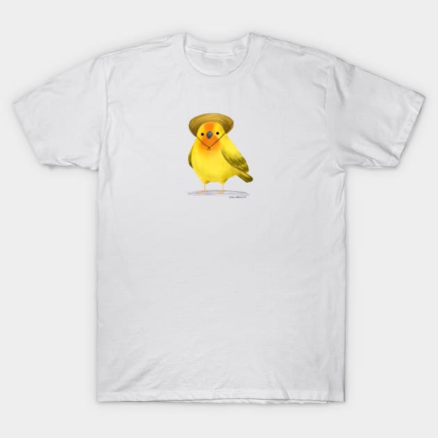 Saffron Finch Bird with hat T-Shirt by julianamotzko